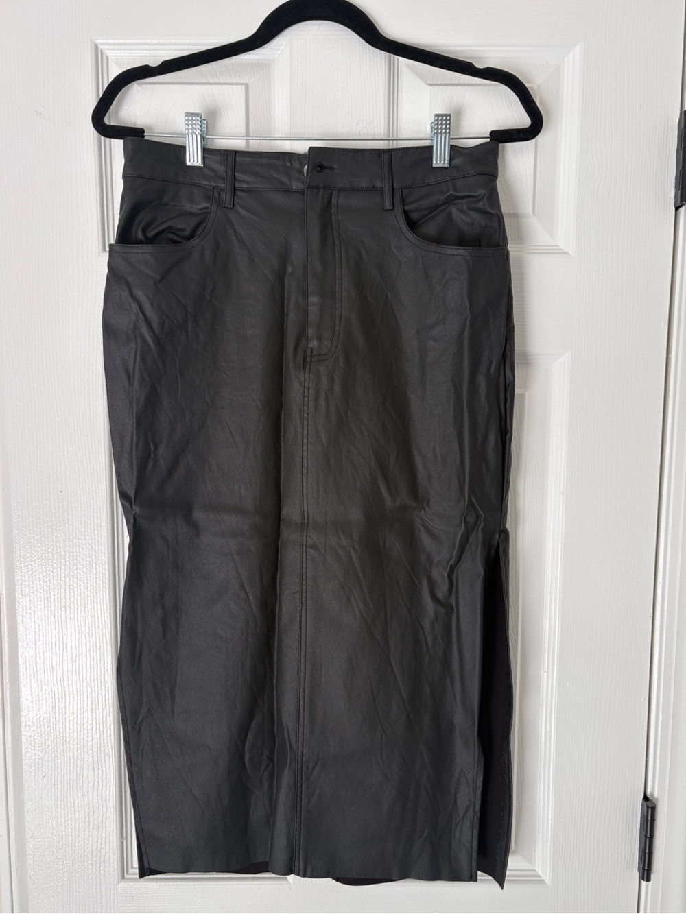 Sz 11 90’s inspired Edgy Vegan Leather Midi Skirt w/ Slit